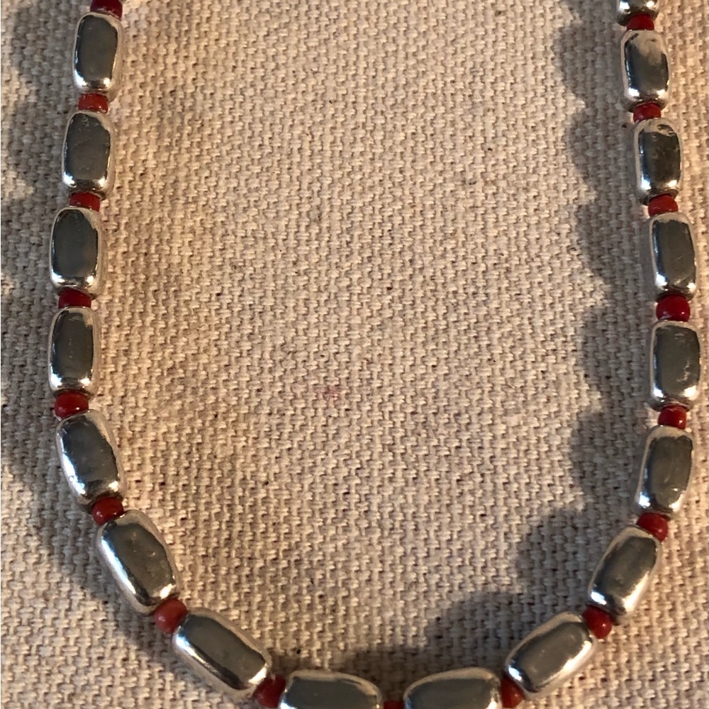 Vintage Baroni Designs .925 Sterling Silver & Red Coral Bead 16” Necklace